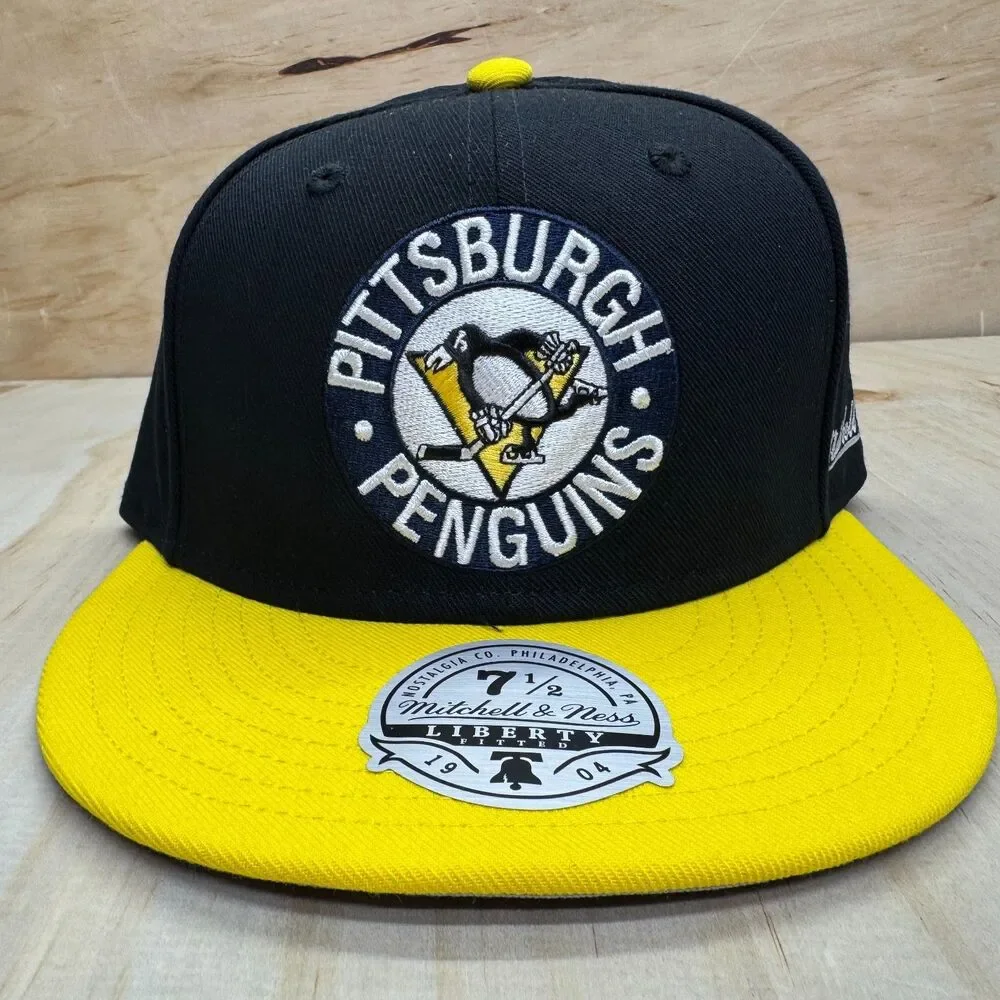 NEW Pittsburgh Penguins Mitchell Ness 2 Tone Liberty Fitted Cap Hat Sz 7 1/2